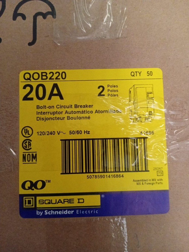 Square D QOB220 - 2P 20A 10kA/230V, Box of 10 Pcs- Made in Mexico