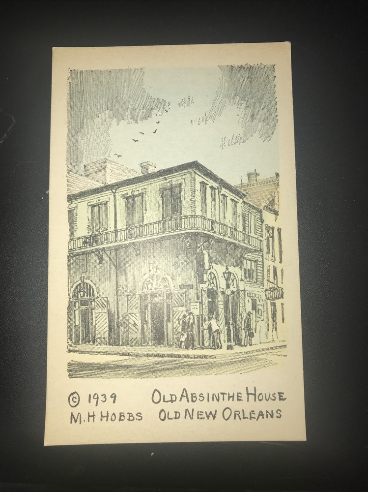 Old Absinthe House Old New Orleans Postcard Signed M.H. Hobbs 1939-image