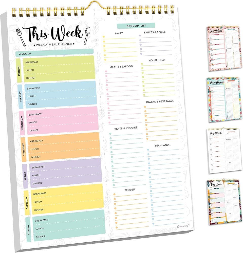 Weekly Meal Planner & Grocery List - 52 Tear-Off Sheets, 8.5x11in Pad