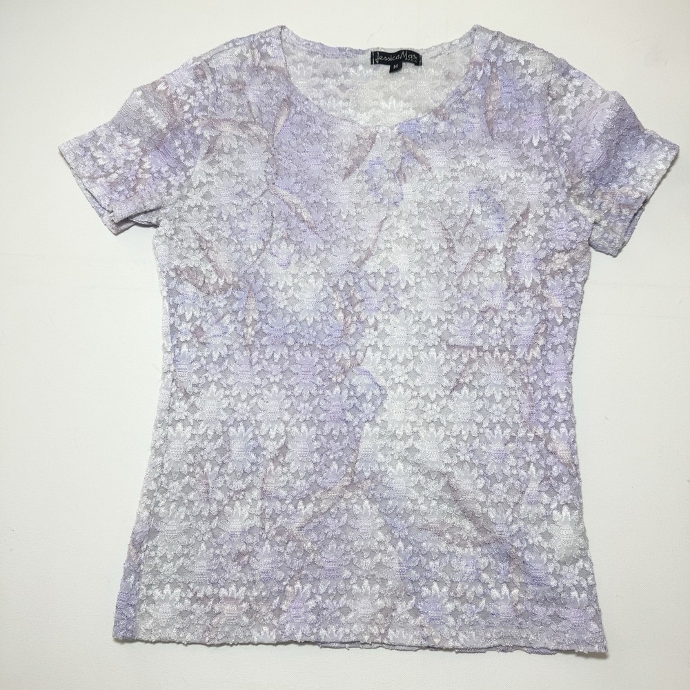 Vintage Sheer Lace Top Women’s M Lavender Floral Indie Boho Fairy Festival Y2K