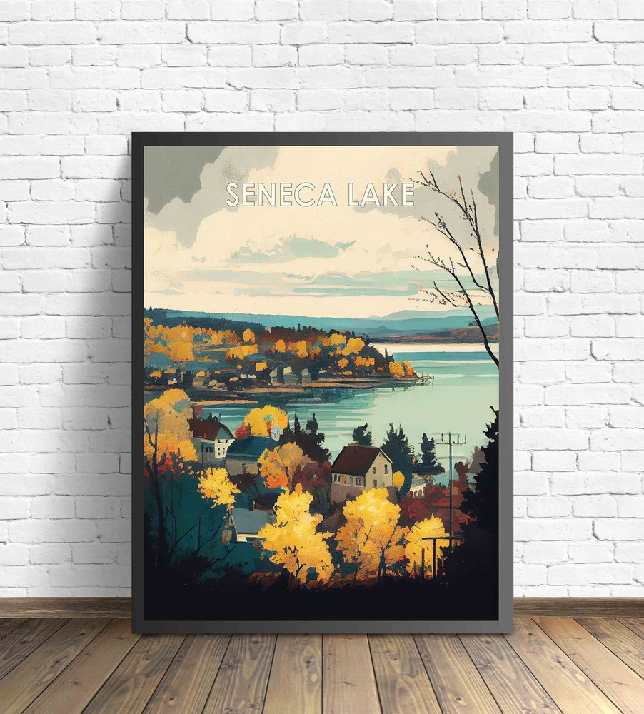 Vintage Seneca Lake NY Wall Art Print - Retro Illustration