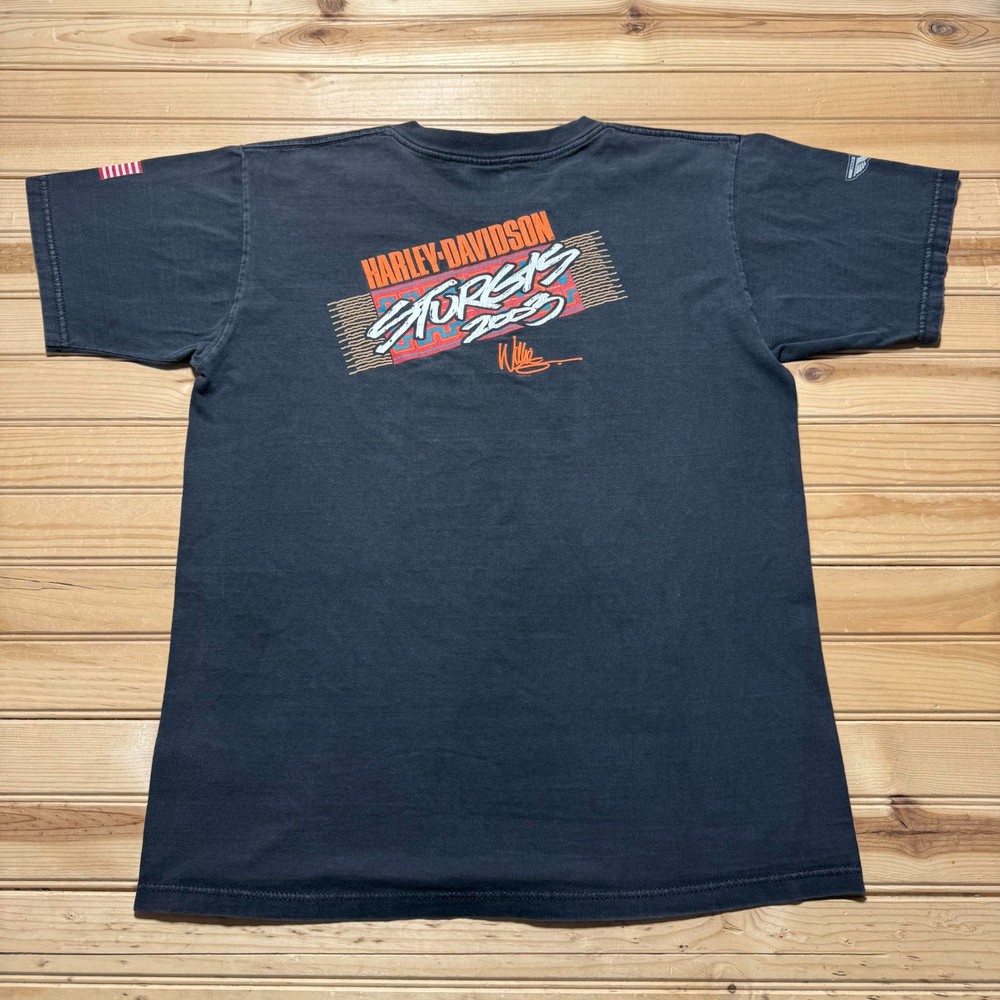 Vintage Y2K 2003 Harley-Davidson Sturgis American Flag Biker T-Shirt Size Large