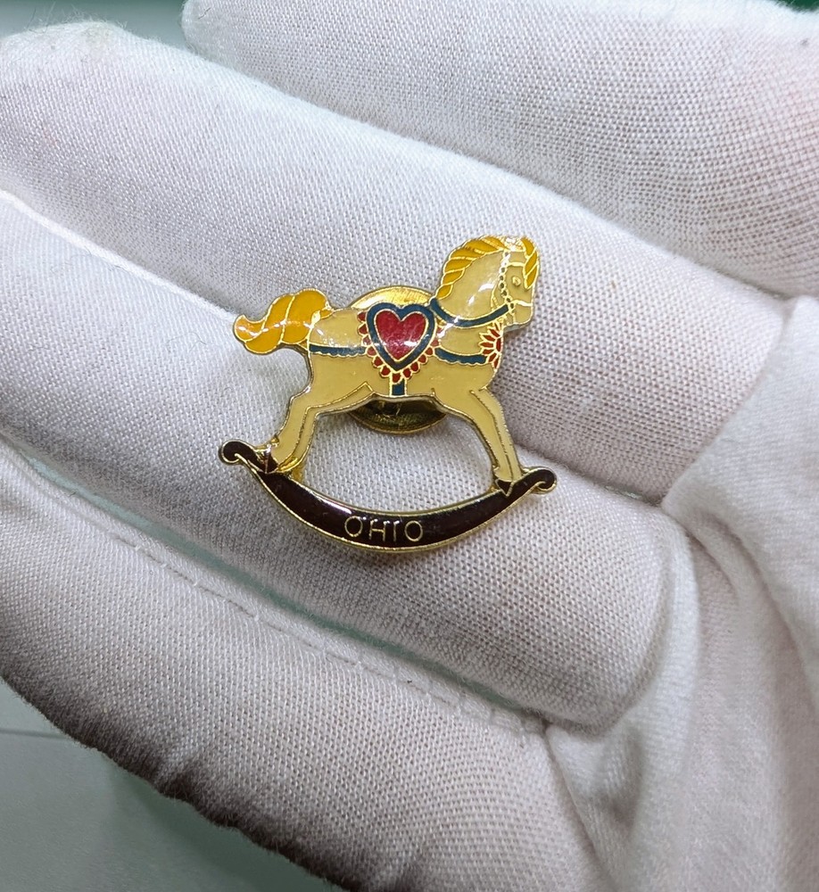 Vintage Ohio State Souvenir Rocking Horse Carousel Heart Enamel Lapel Pin