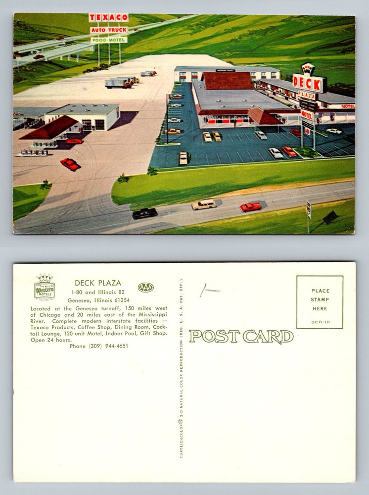 Geneseo, IL-Illinois, Deck Plaza Texaco Auto Truck And Motel Vintage Postcard
