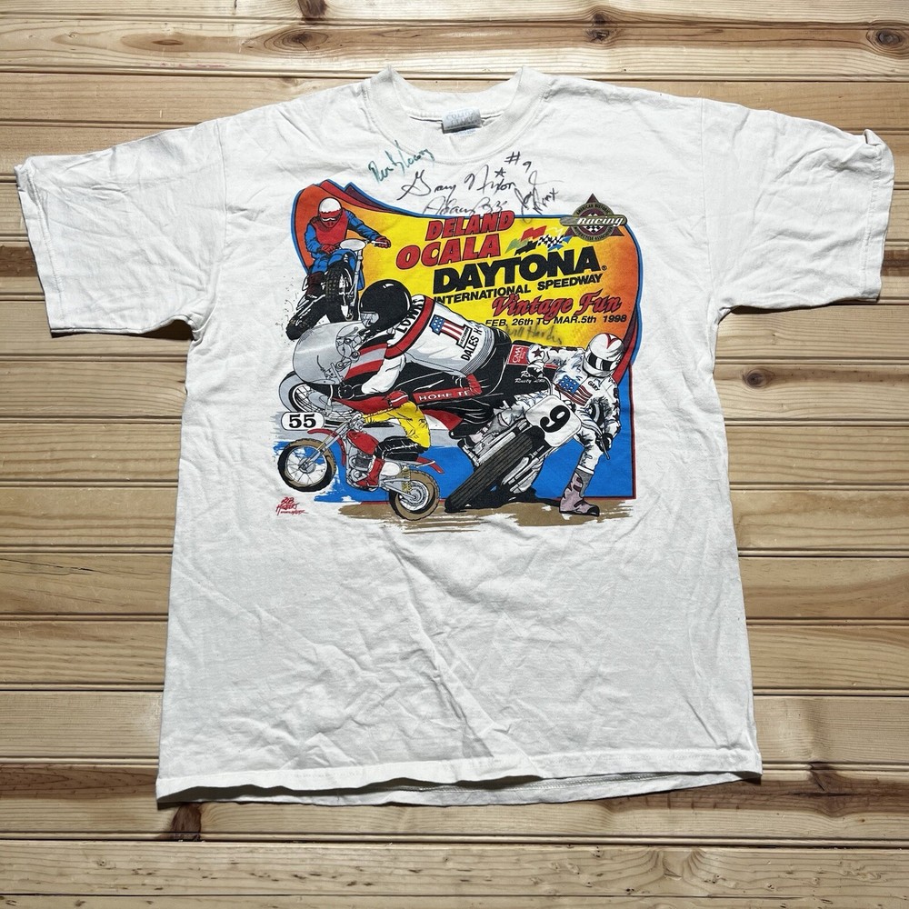 Vintage 1998 Deland Ocala Autographed Daytona Flat Track Racing Size Large