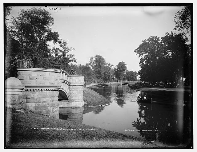Photo:Detroit Michigan Belle Isle Lagoon Boating 1890s Stone Bridge Park
