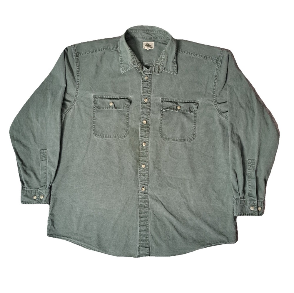 Vintage L.L. Bean Sunwashed Canvas Shirt Mens XL Green Workwear Utility Button
