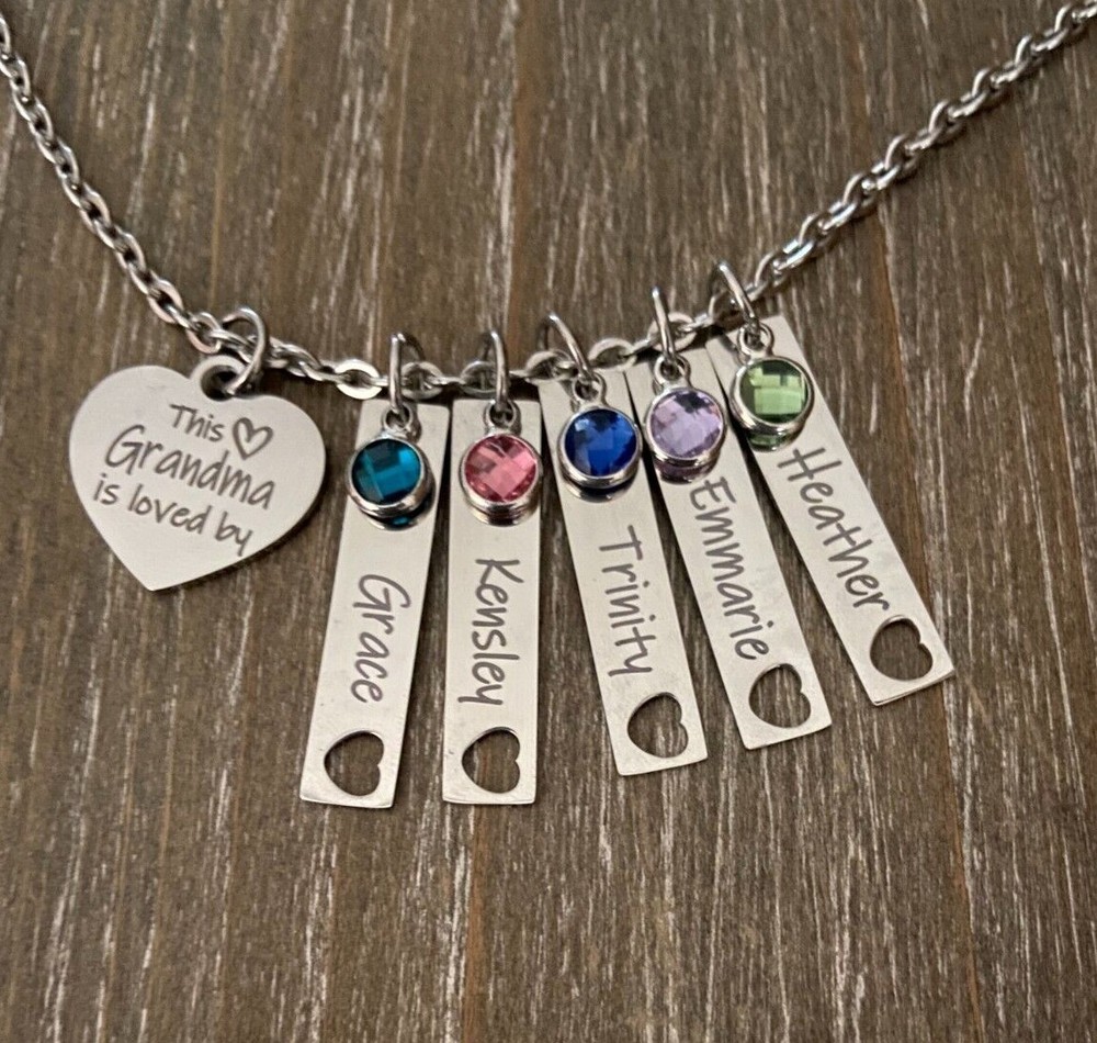 Grandma Necklace name birthstone personalized engraved custom Grandmother Gift