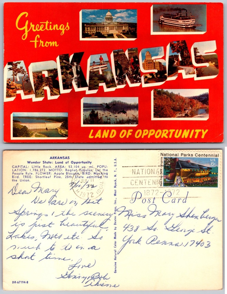 Greetings From Arkansas Land of Opportunity Postcard