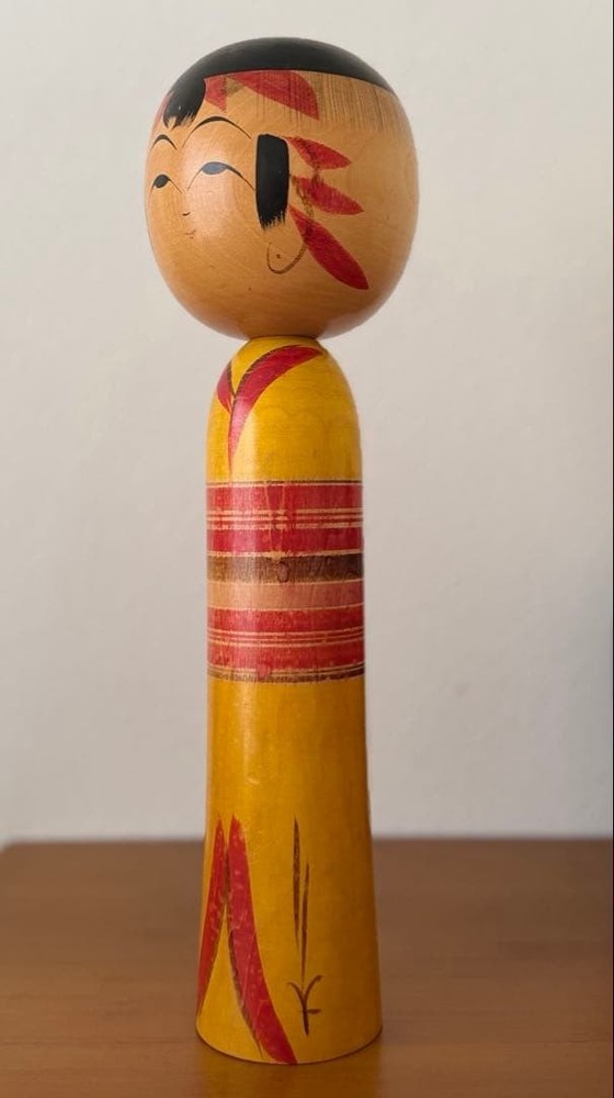 Sato Koichi Kokeshi Doll 36cm Large Yellow Body Red Pattern Traditional Art
