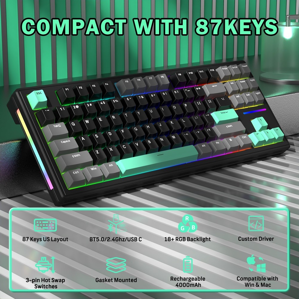ATTACK SHARK M87 75% Wireless Gaming Keyboard BT5.0/2.4G/Wired 27 RGB 4000mAh