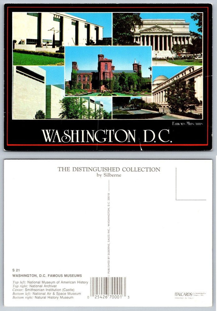 Washington D.C. Famous Museums Postcard - Smithsonian, National Archives
