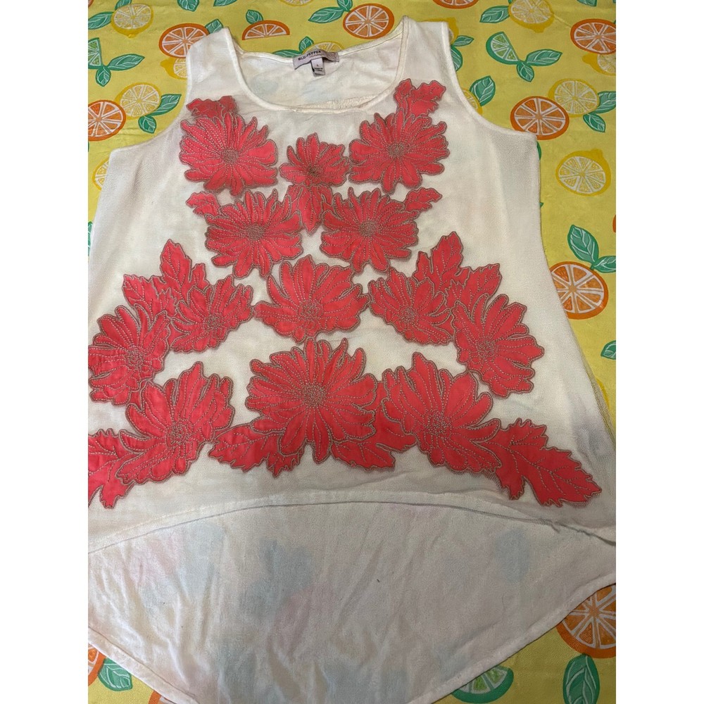 Blu Pepper Vintage Floral Applique Tank Top Womens Size S Cream Coral