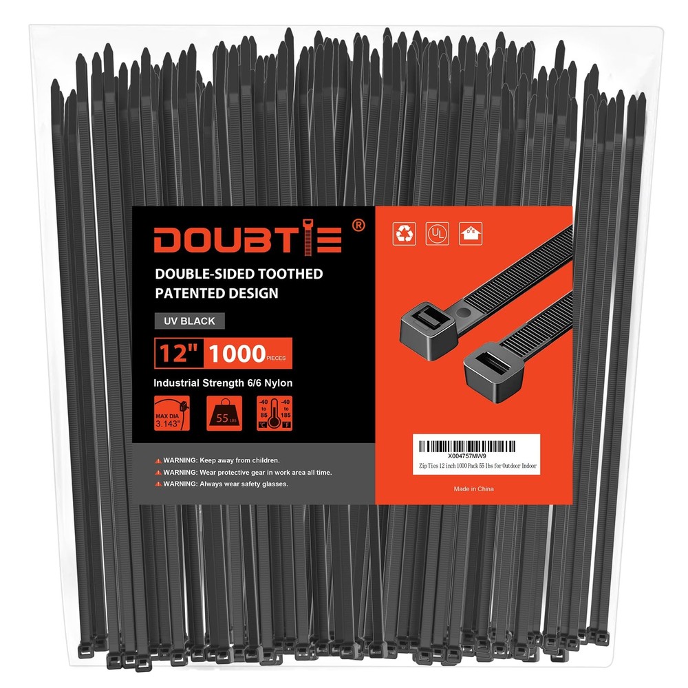 Heavy Duty 12-Inch Zip Ties 55LBS Strength for Secure Cable Management