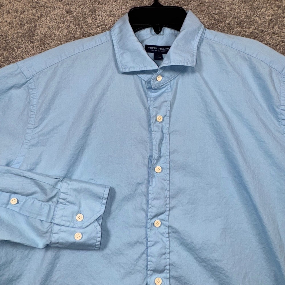 Peter Millar Crown Crafted Light Blue Cotton Button Down Shirt Mens Size Large