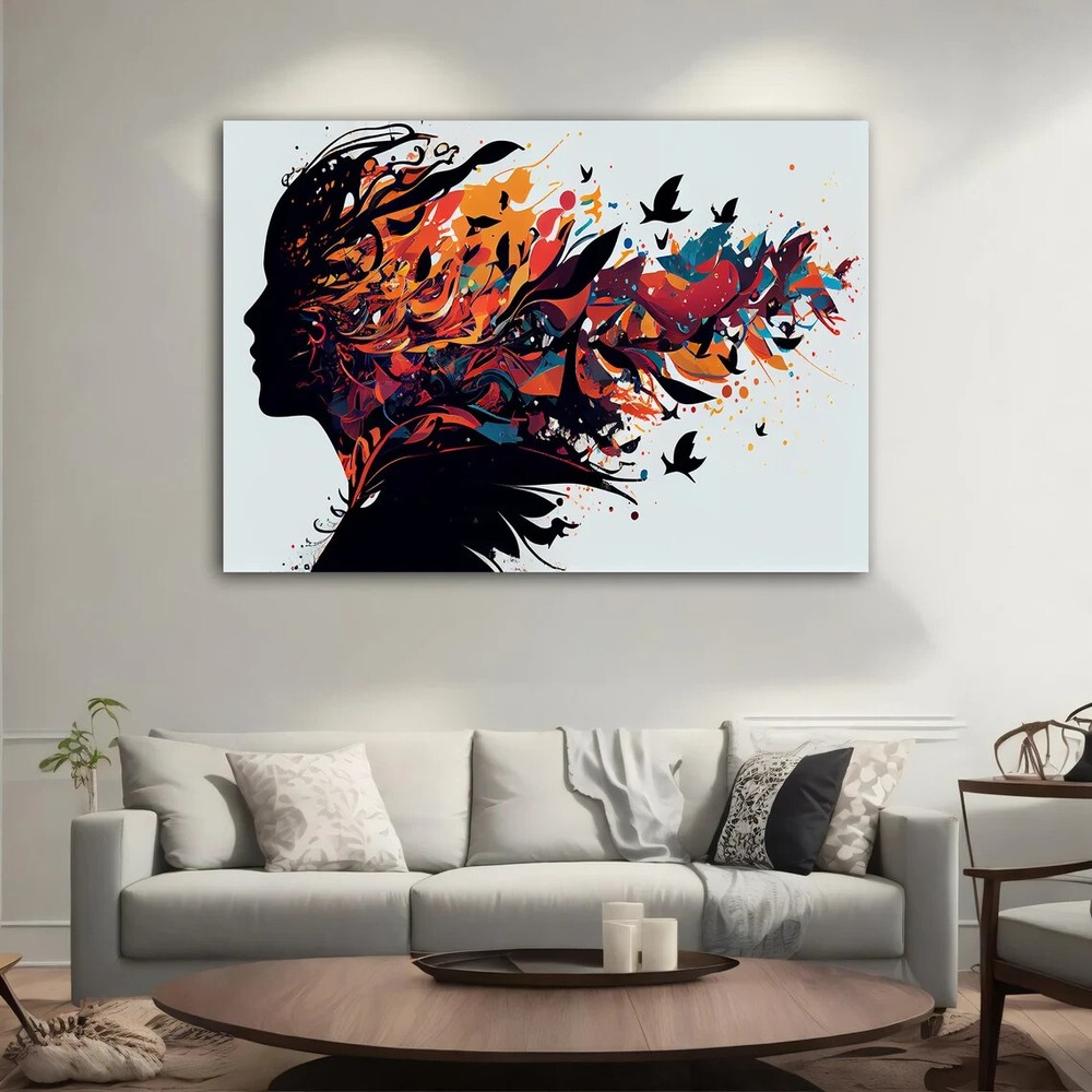 Woman With Birds Art Colorful Abstract Unframed Canvas Print Australian Wall Art-image