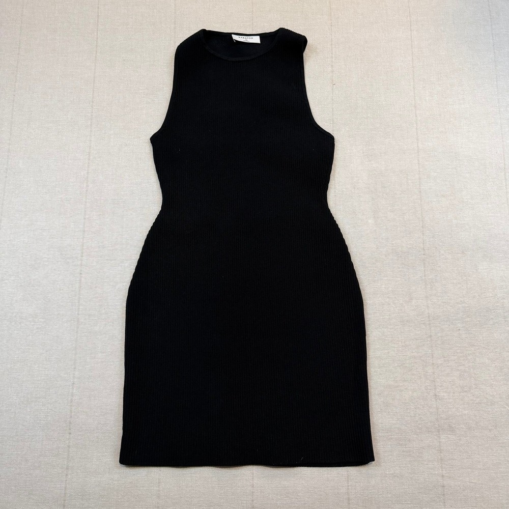Babaton | Ribbed Sculpt Knit Racerback Mini Dress Black | Women's XS
