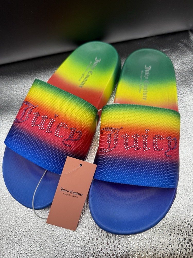 Juicy Couture Rainbow Logo Slides Women's Size 8M Comfortable Sandals