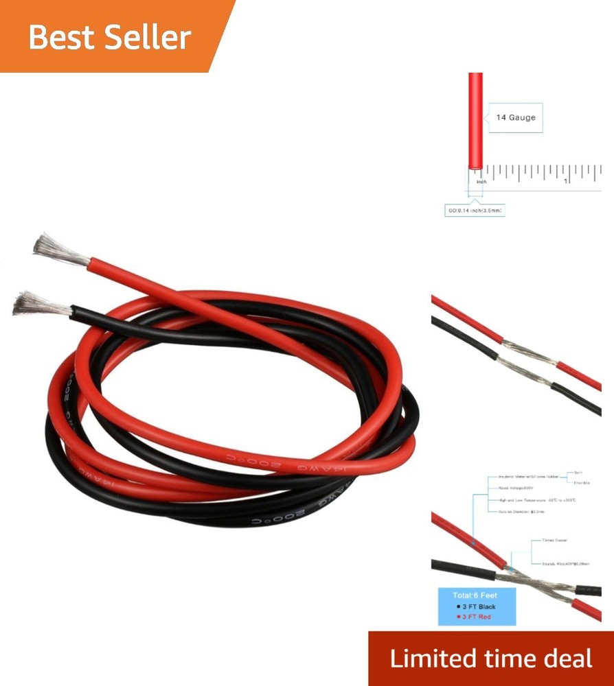 Ultra Flexible 14 Gauge Silicone Wire - Red and Black, 600V Rated, 6 ft Total