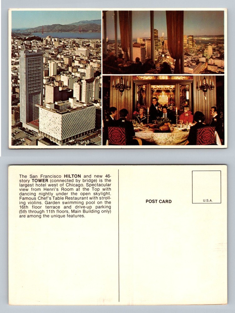 San Francisco, CA-California, Hilton Tower Skyline Dining Room Vintage Postcard