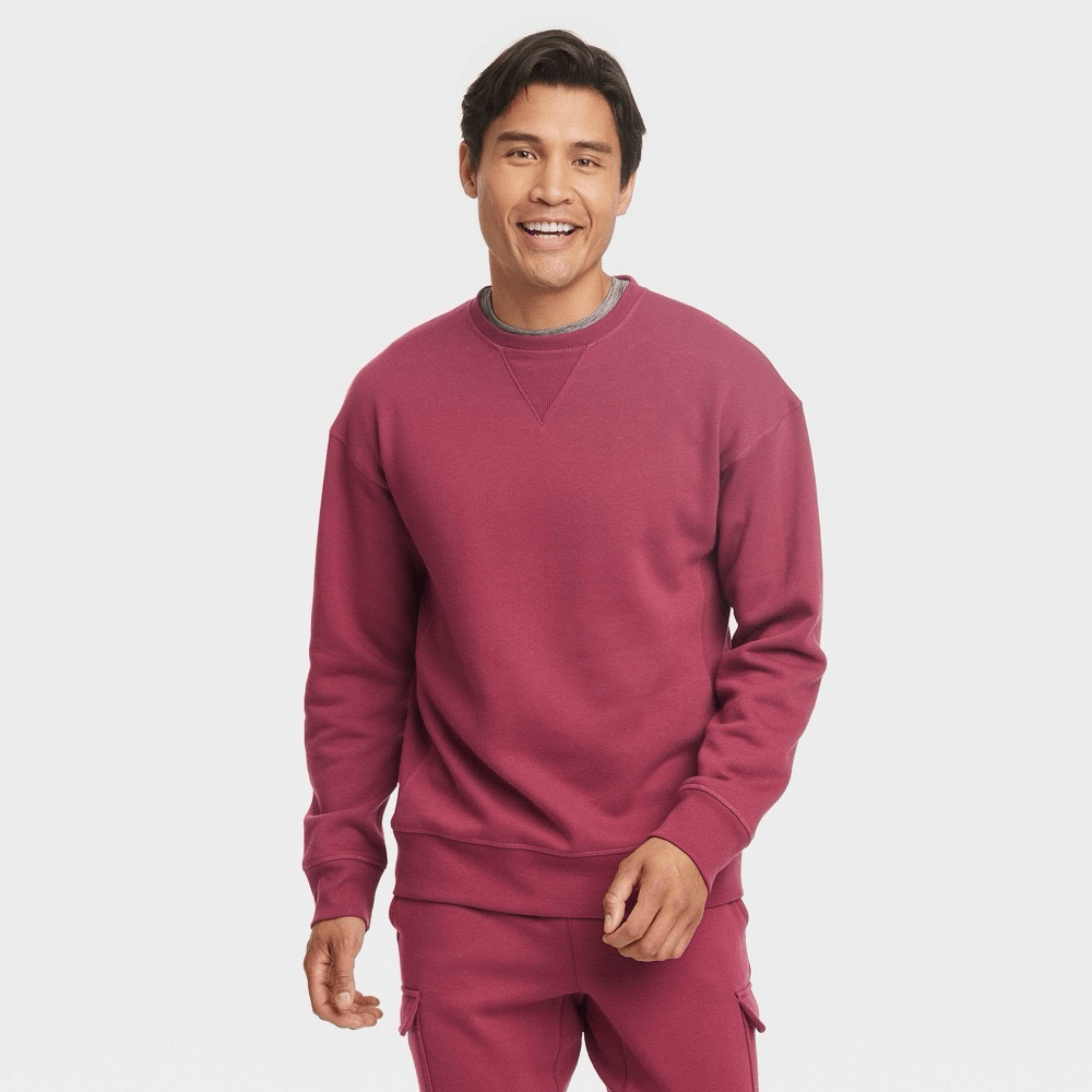 Men's Cotton Fleece Crewneck Sweatshirt - All in Motion Red S
