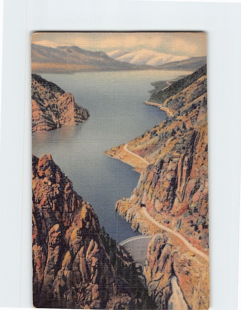 Postcard Shoshone Dam & Lake on Cody Road Entrance to Yellowstone National Park