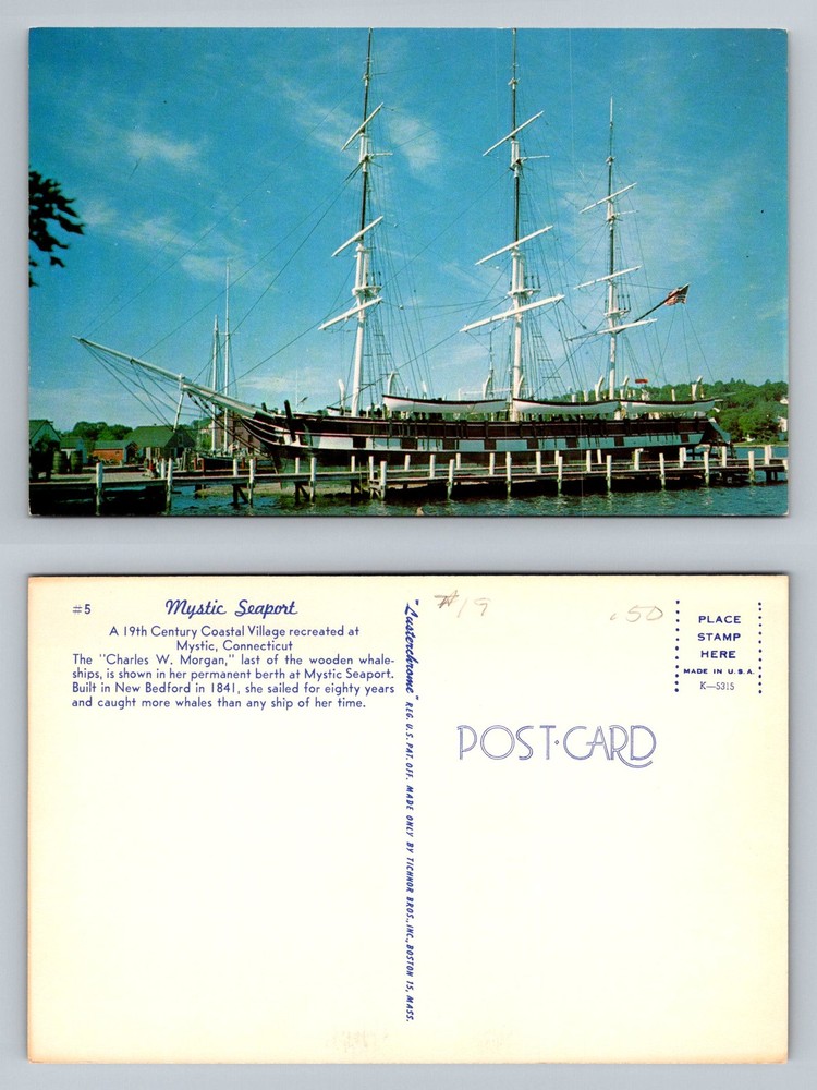 Mystic, CT-Connecticut, Charles W. Morgan Wooden Whaling Ship Vintage Postcard