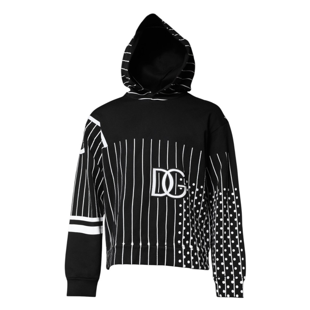 DOLCE & GABBANA Sweater Black White Stripe Hooded Sweatshirt IT50/US40/L 1200usd