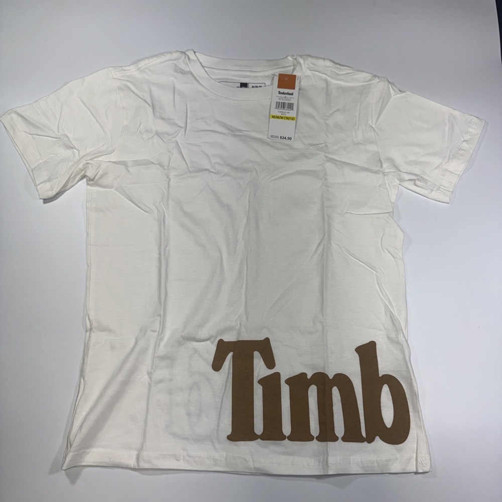 Timberland Shirt Boys Size Medium 10/12 White Tshirt Tee Logo Short Sleeve