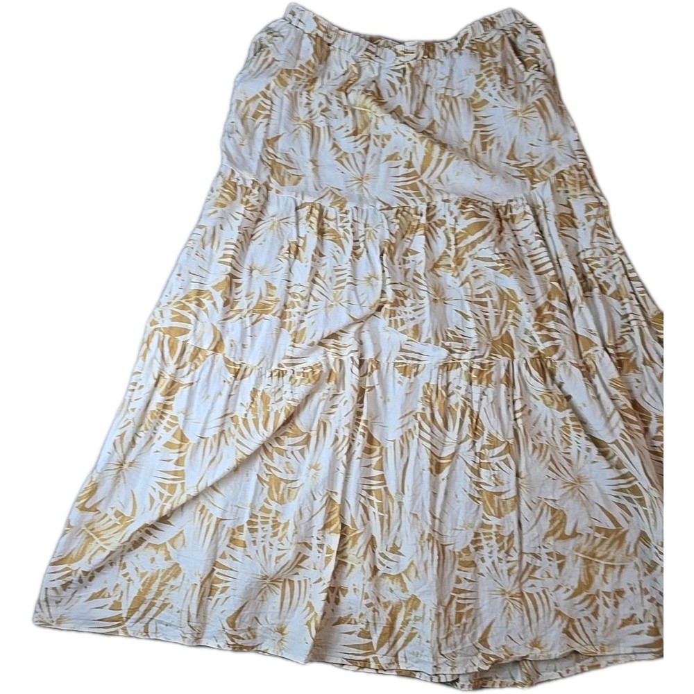 C&C California Womens Skirt Linen Blend Coastal Tiered Tropical Print Size Large