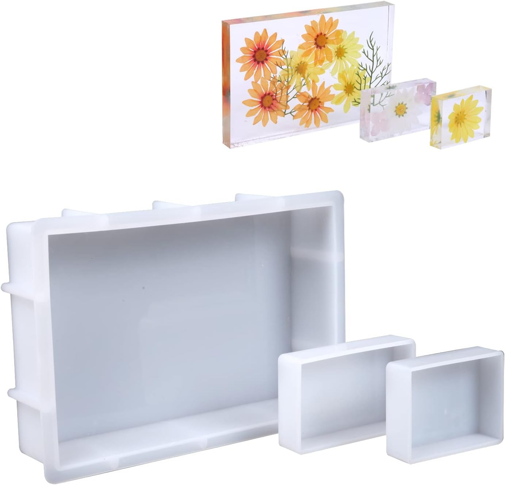 3 Large Glossy Deep Square Silicone Molds for Resin Crafts