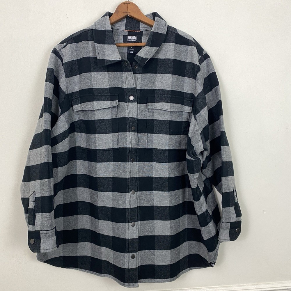 Alaskan Hardgear Duluth Flannel Shirt Jacket 3X Black Gray Buffalo Plaid Snap