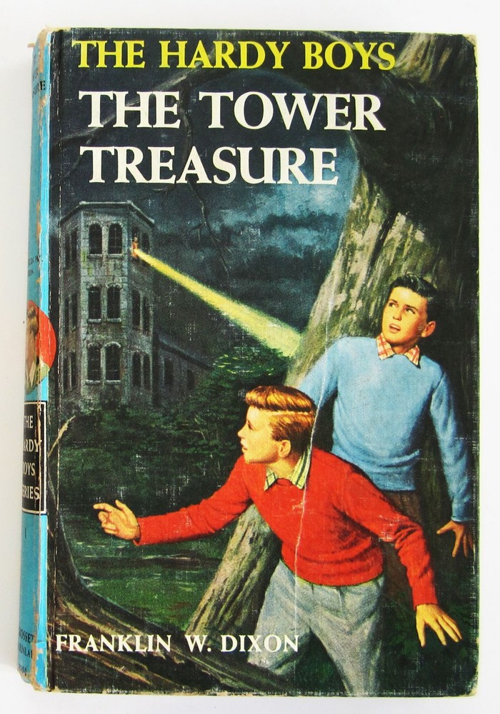 1979 Hardy Boys Tower Treasure Hardcover Book #1 White Multi Endpapers 1970s
