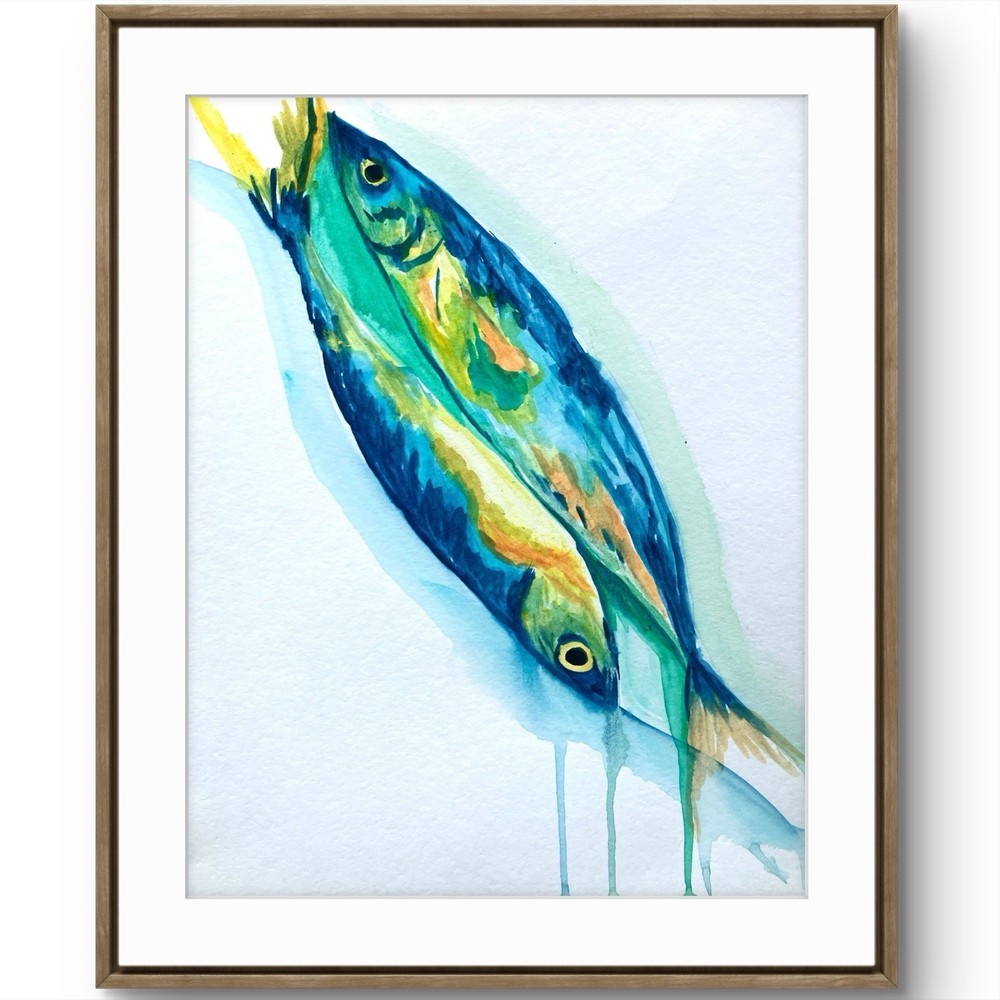 TITA PAINTZ Colorful Fish Original Handmade Watercolor 9x12 Paper Wall Art