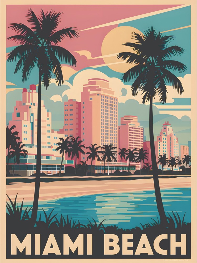 Miami Beach Florida USA America Vintage Retro Travel Poster Print Wall Art