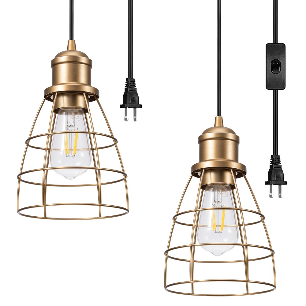 DEWENWILS 2 Pack Plug-in Farmhouse Cage Pendant Hanging Light Fixtures