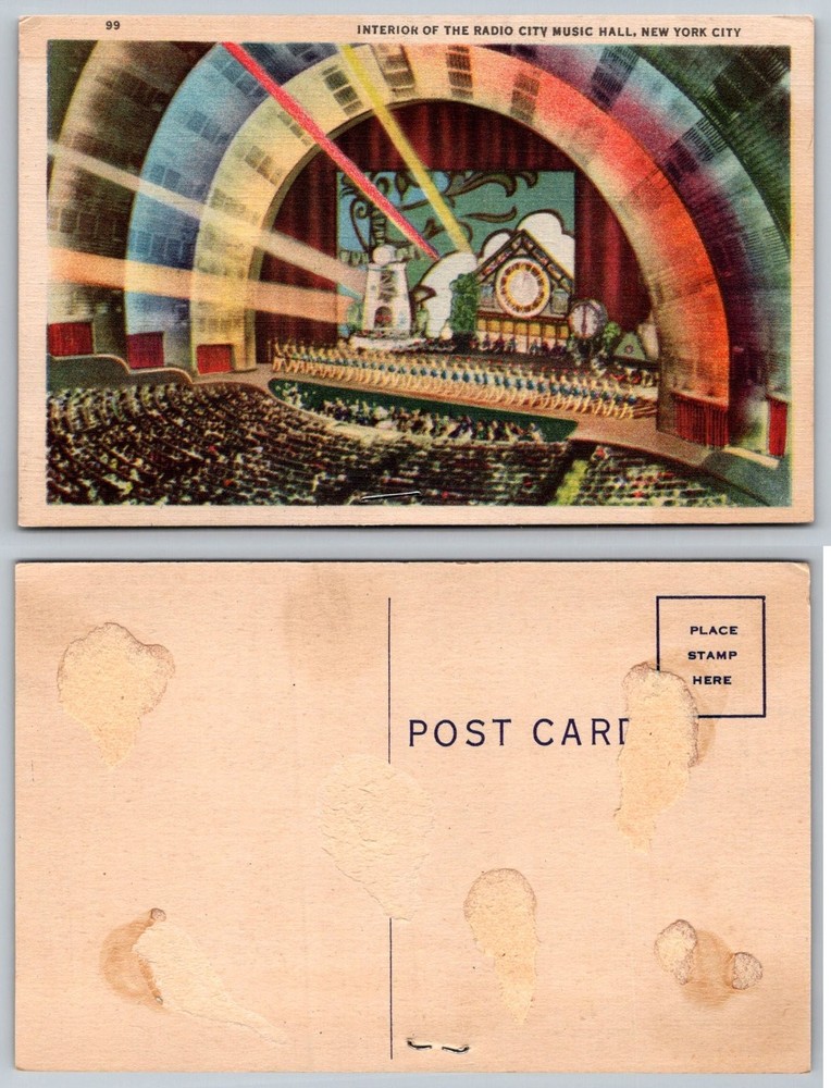 Vintage Radio City Music Hall NYC Interior Linen Postcard 1930s-40s