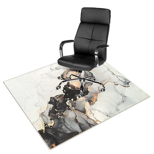 Grey Gold Marble Office Chair Mat 48x60 for Hardwood & Tile Floors