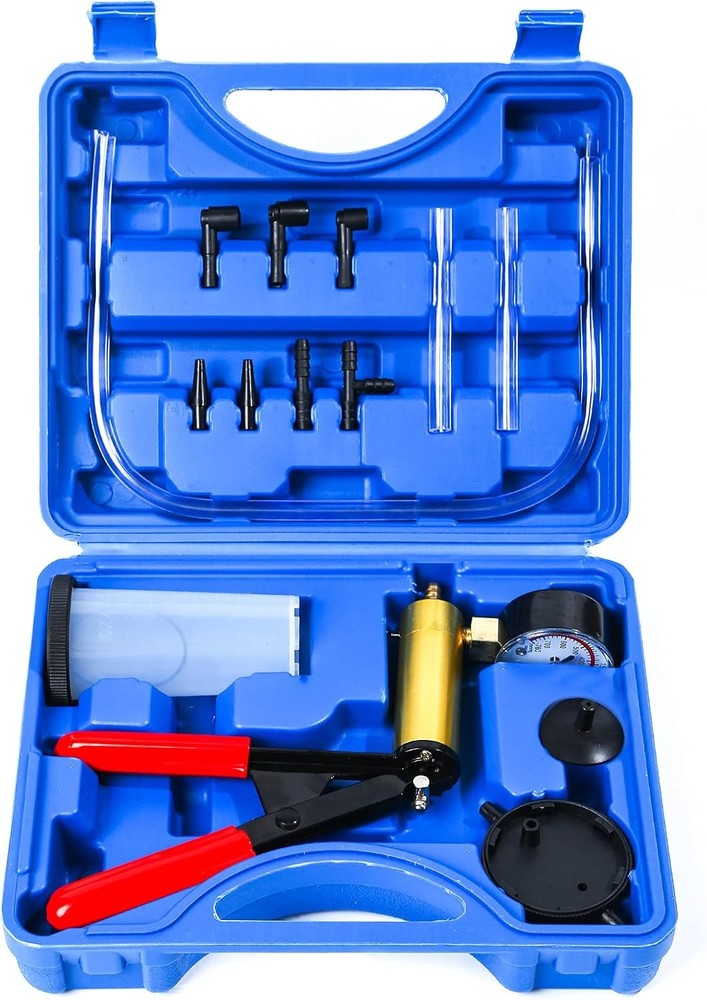 2-in-1 Automotive Brake Bleeder Kit with Hand Vacuum Pump & Gauge Adapters