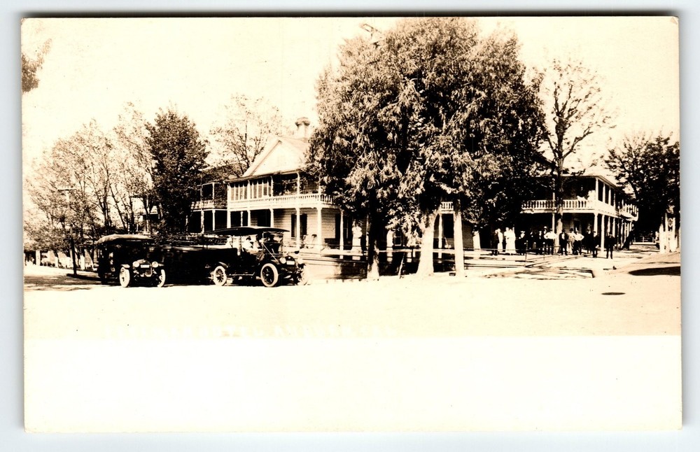 Vintage Real Photo Postcard Hotel Andover with Early Automobiles Antique RPPC