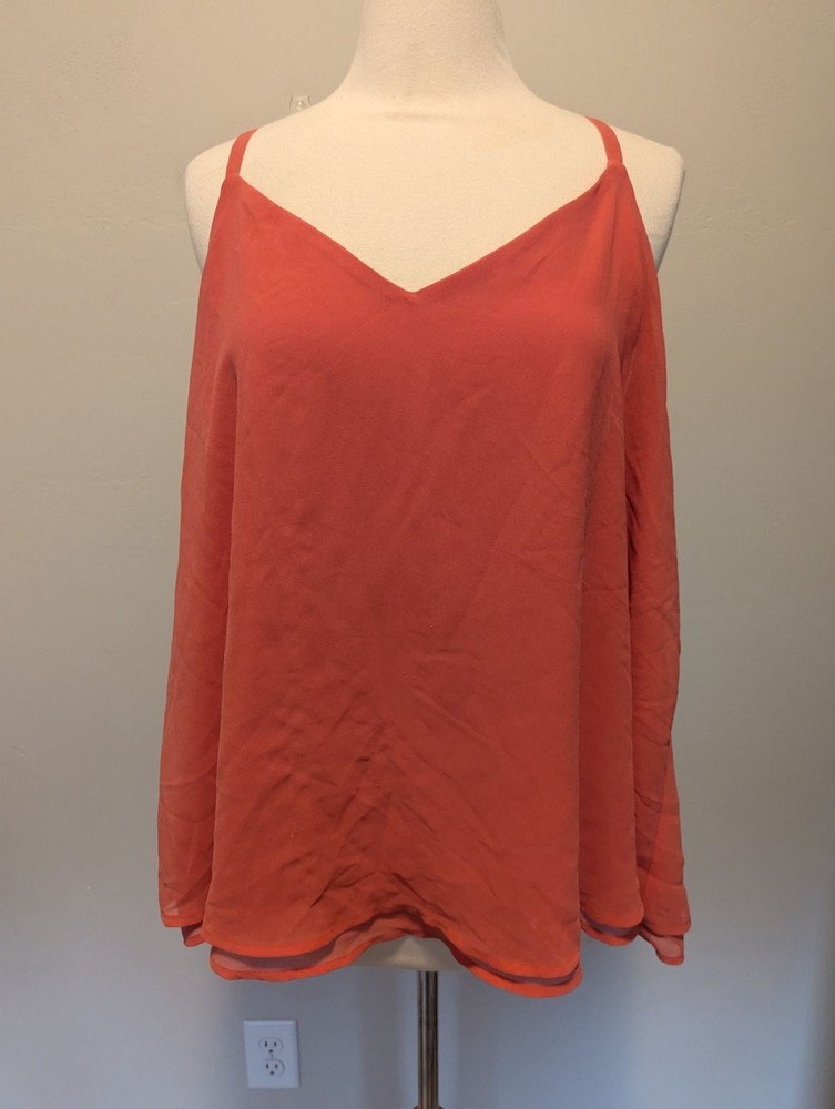 Torrid Coral Sleeveless V-Neck Chiffon Swing Camisole Top 2 *has snags