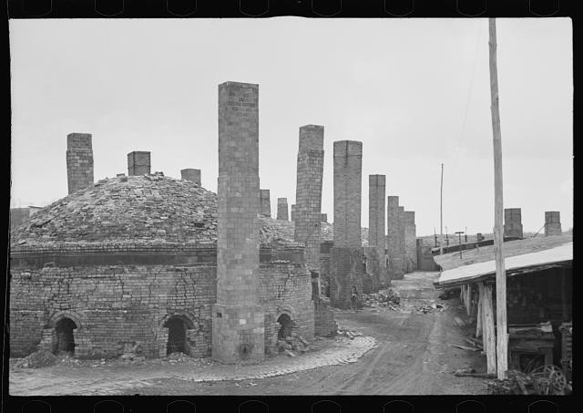 Photo:Jackson Ohio 1936 Abandoned Brick Factory Brick Kilns Chimneys