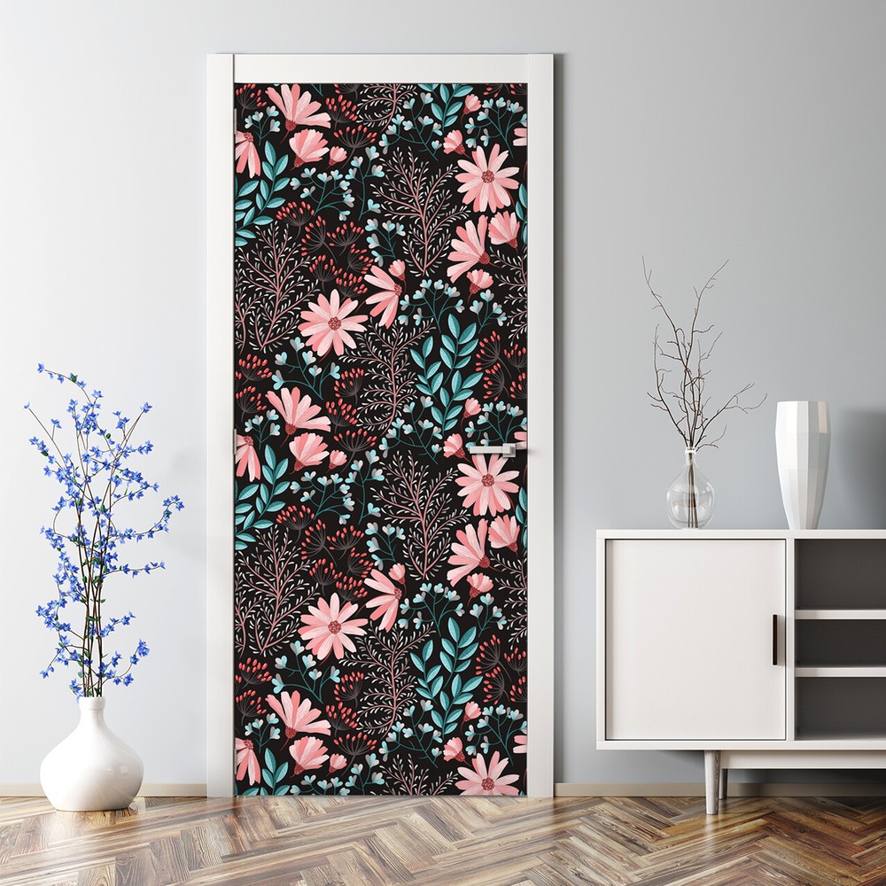 Bubble Free Door sticker Dark Bohemian Vintage flowers  self adhesive art