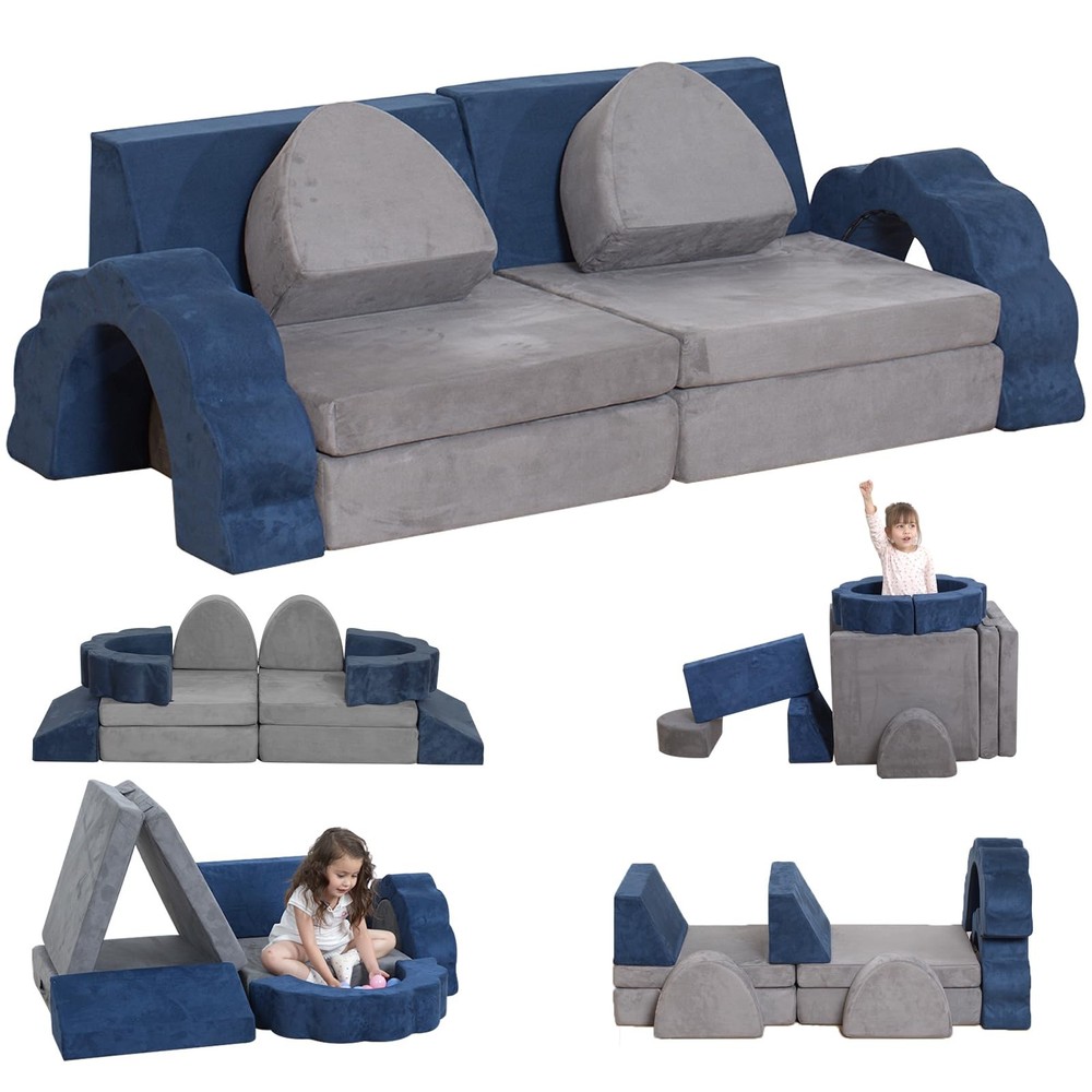 Kids Play Couch 10-Piece High-Density Foam Sectional Sofa for Toddlers