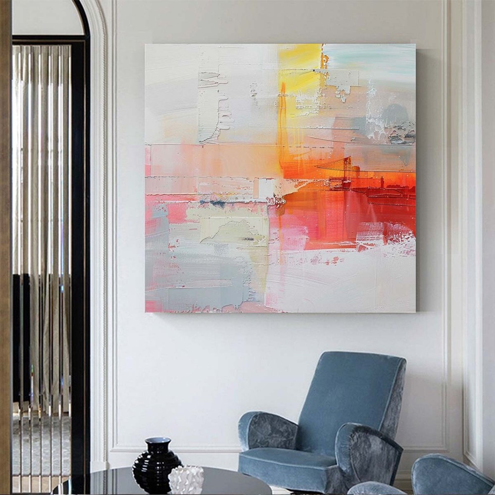 Wall Art pink Oil Painting Hand Painted Decorative Modern Abstract yellow