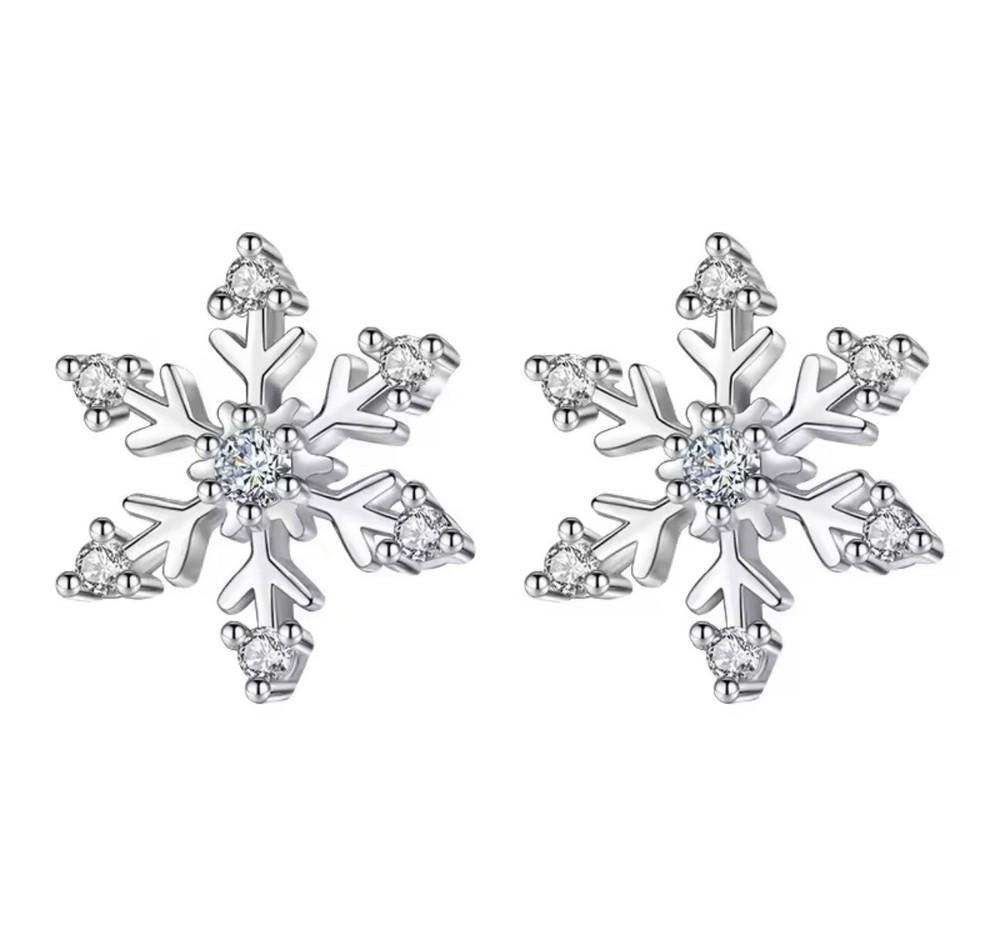 Crsytal Snowflake Stud Earrings For Woman Fashion Gift S925 Sterling Silver
