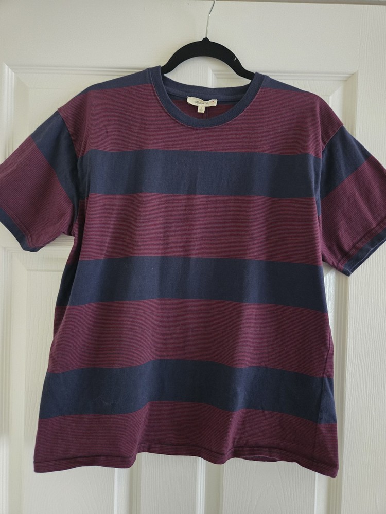 Madewell Striped Knit Burgundy Navy Crew Neck Short Sleeve T-Shirt Size S