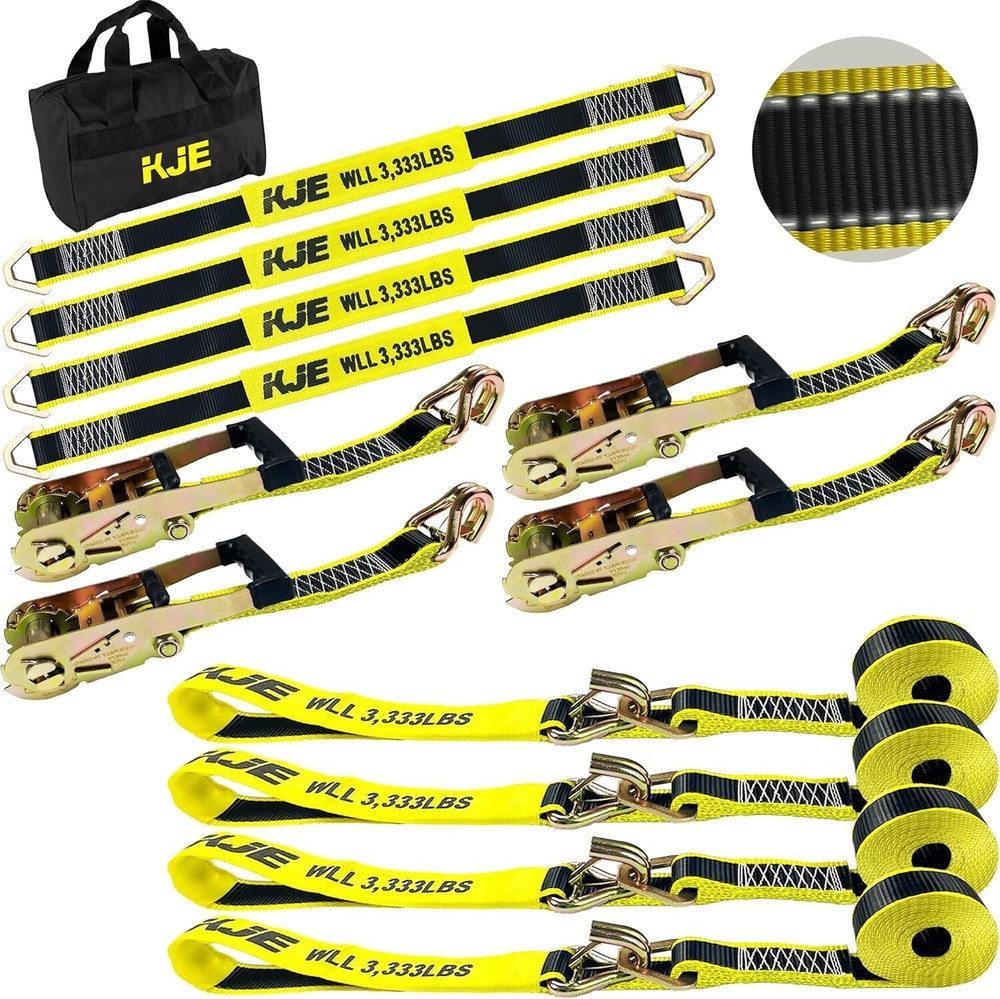 Heavy Duty Car Trailer Tie Down Straps w/Reflective - (4) 2