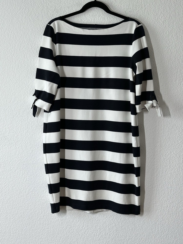 Lauren Ralph Lauren Dress Black White Stripe Ponte Knit Size XL Preppy Casual