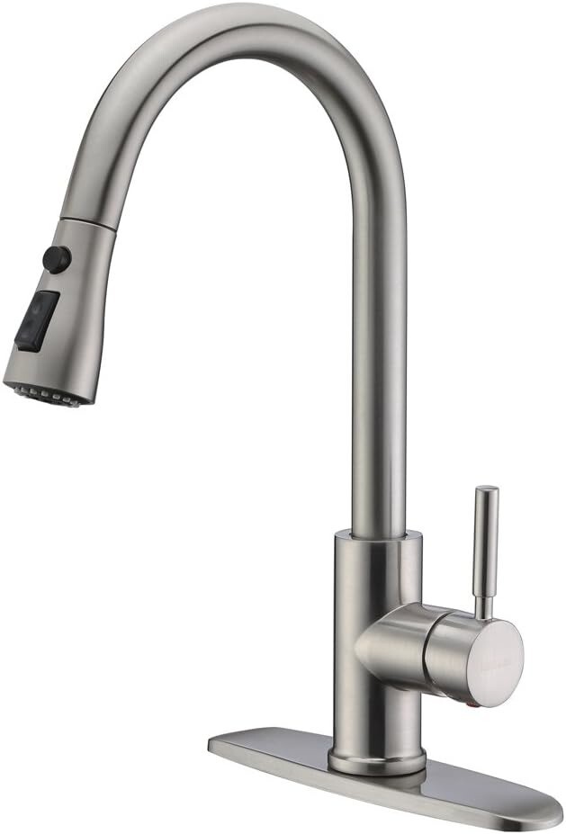 Brushed Nickel Single Handle High Arc Pull Out Kitchen Faucet - L1.46